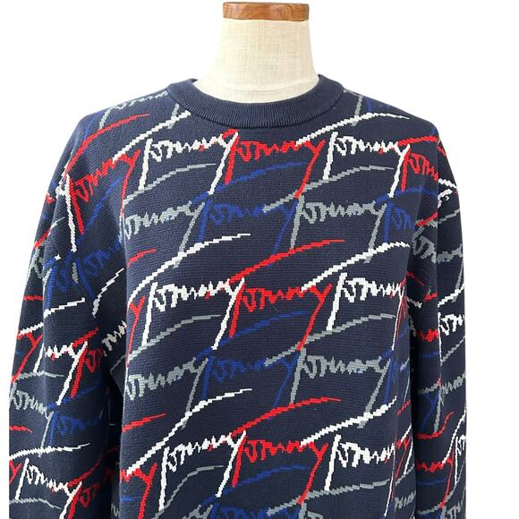 Vintage Tommy Hilfiger All Over Script Crew Sweater L 90s USA Streetwear Rare - Picture 5 of 13